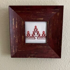 Hand Crafted Red & White Cross-Stitch Framed Wall Art